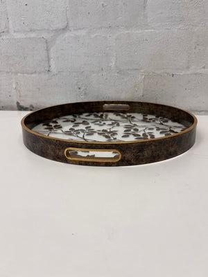 Round Gold Leaf Pattern Decorative Tray with Handles – condition detail