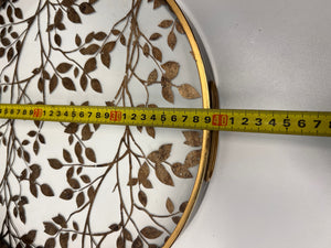 Round Gold Leaf Pattern Decorative Tray with Handles – depth measurement