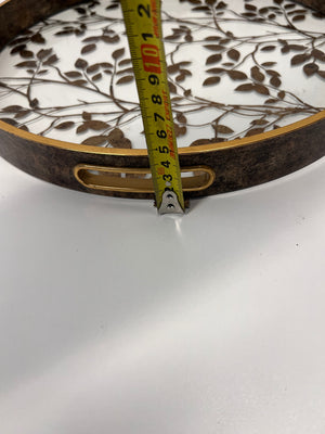 Round Gold Leaf Pattern Decorative Tray with Handles – height measurement