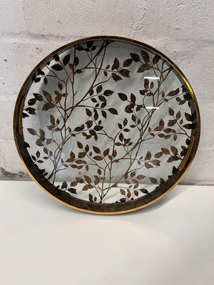 Round Gold Leaf Pattern Decorative Tray with Handles – side view
