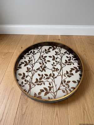 Round Gold Leaf Pattern Decorative Tray with Handles – styled product image