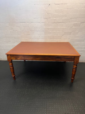 Vintage Hardwood Office Desk with Vinyl Inlay – back view