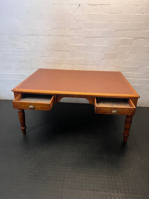 Vintage Hardwood Office Desk with Vinyl Inlay – side view