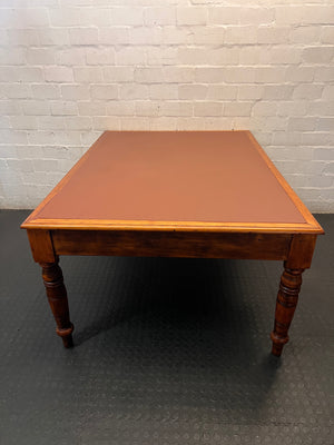 Vintage Hardwood Office Desk with Vinyl Inlay – top view