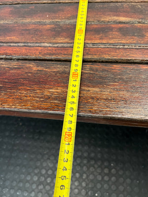 Large Dark Varnished Wood Outdoor Table — Broken Leg Join and Structural Damage – width measurement