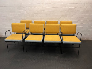 Upholstered Yellow and Blue Dining Chair with Black Frame – condition detail
