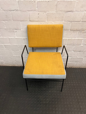 Upholstered Yellow and Blue Dining Chair with Black Frame – main front view