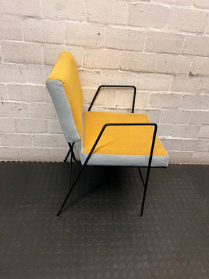 Upholstered Yellow and Blue Dining Chair with Black Frame – top view