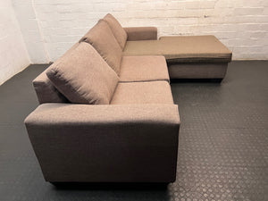 Beige L-Shape Corner Couch with Chaise Lounge – back view