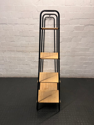 Black Metal Clothing Rack with Wooden Shelves – back view