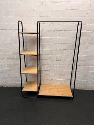 Black Metal Clothing Rack with Wooden Shelves – main front view