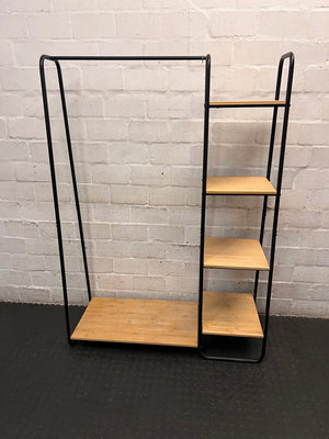 Black Metal Clothing Rack with Wooden Shelves – top view