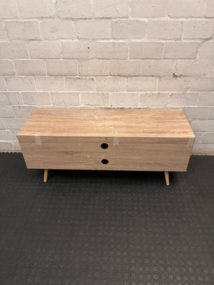 Oak and Grey Two-Tone TV Unit with Tapered Legs – back view