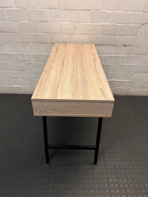 Modern Oak Finish Office Desk with Black Drawers – top view