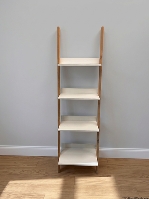 White and Wood Leaning Ladder Bookshelf – styled product image