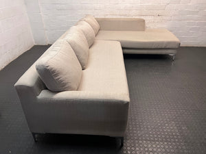 Large Grey Fabric L-Shape Sectional Couch – back view