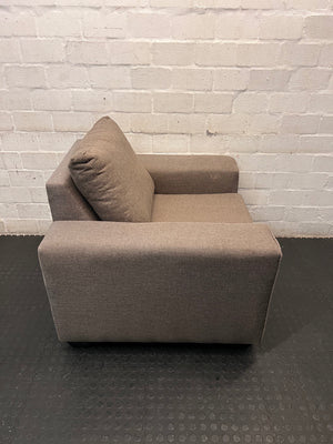 Beige Upholstered 1 Seater Couch with Broad Arms – back view