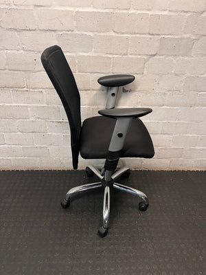 Black Mesh Office Chair with Chrome Base – back view