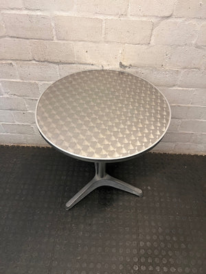 Round Silver Metallic Bistro Table with Star Base – back view