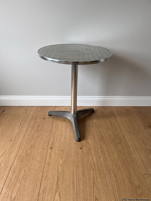 Round Silver Metallic Bistro Table with Star Base – styled product image