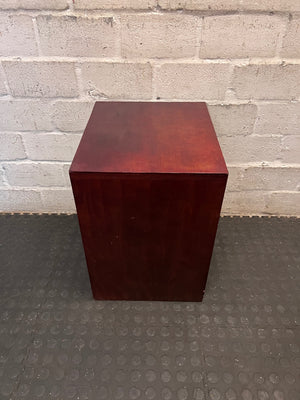 Dark Brown Wood Bedside Table with Glass Shelf – side view