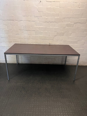 Dark Brown Rectangular Dining Table with Metal Frame – main front view
