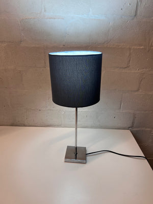 Modern Chrome Table Lamp with Black Drum Shade – main front view