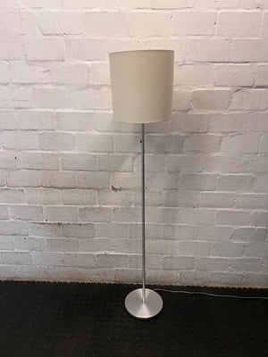 Modern Brushed Metal Floor Lamp with Fabric Drum Shade – side view