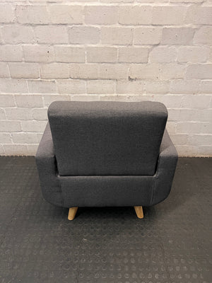 Upholstered Dark Grey Armchair with Beech Wood Legs – condition detail