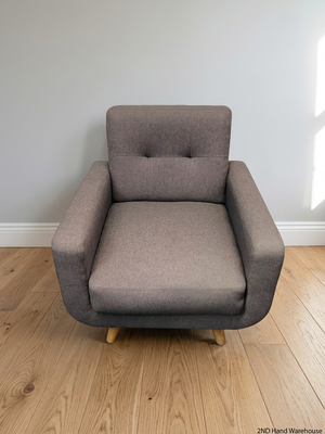 Upholstered Dark Grey Armchair with Beech Wood Legs – styled product image