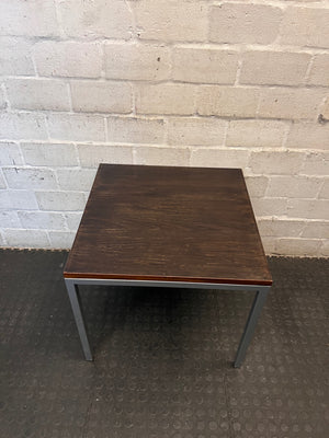 Square Dark Wood-Finish Side Table with Grey Metal Frame – back view