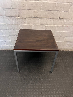 Square Dark Wood-Finish Side Table with Grey Metal Frame – side view