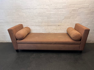 Terracotta Upholstered Day Bed with Bolster Cushions – main front view
