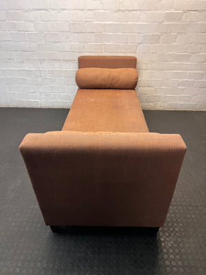 Terracotta Upholstered Day Bed with Bolster Cushions – side view
