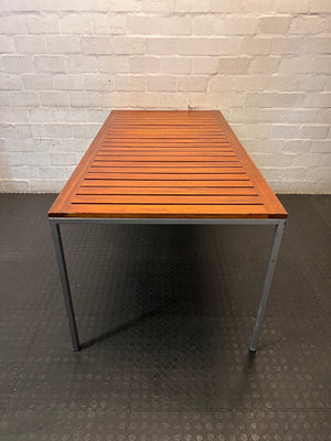 Wooden Slatted Table with Metal Frame – back view