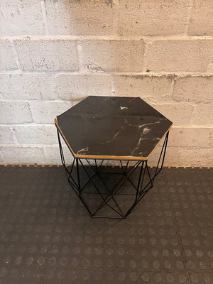 Hexagonal Side Table with Black Wireframe Base – top view