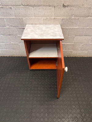 Brown Wooden Bedside Pedestal with White Top – side view