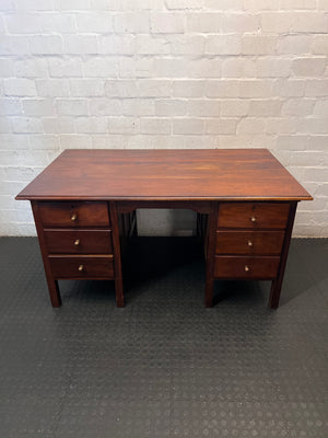 Classic Brown Wooden Office Desk with Six Drawers – main front view