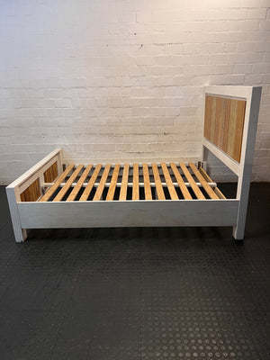 Whitewashed Wooden Double Bed Frame with Inlay Panelling – side view