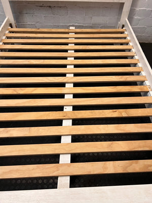 Whitewashed Wooden Double Bed Frame with Inlay Panelling – top view