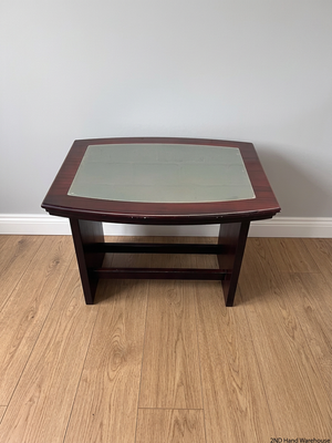Dark Wood TV Unit with Frosted Glass Inlay – styled product image