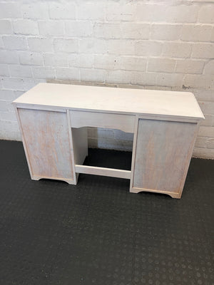 White Painted Wood Writing Desk with Pedestal Cupboards – back view