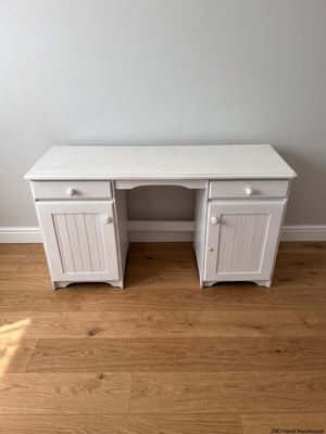 White Painted Wood Writing Desk with Pedestal Cupboards – styled product image