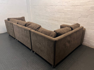 Brown Fabric U-Shape Couch with Daybed – top view