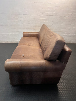 SHF Brown Leather 3 Seater Couch – side view