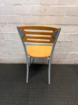 Wooden and Grey Metal Dining Chair – back view