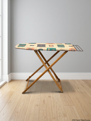 Wooden Folding Ironing Board with Geometric Cover – styled product image