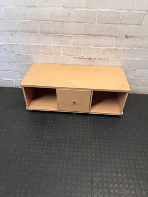 Light Wood-Look TV Unit with Drawer and Shelves – main front view