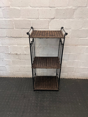 3-Tier Woven Wicker and Metal Shelving Unit – main front view