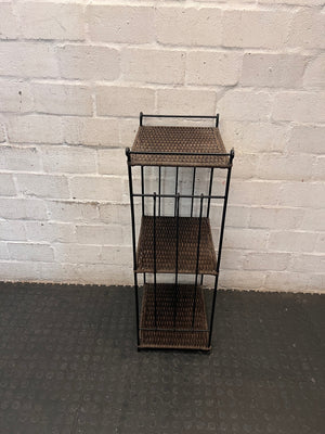 3-Tier Woven Wicker and Metal Shelving Unit – side view